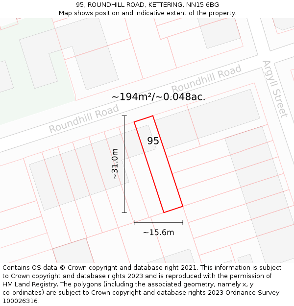95, ROUNDHILL ROAD, KETTERING, NN15 6BG: Plot and title map