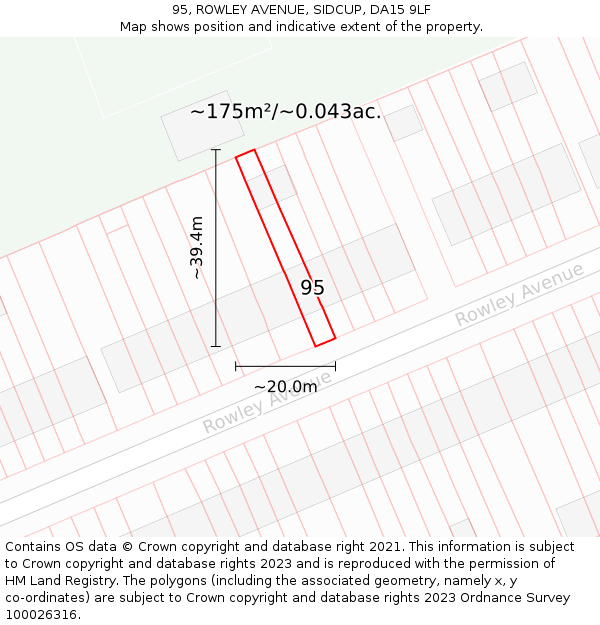 95, ROWLEY AVENUE, SIDCUP, DA15 9LF: Plot and title map