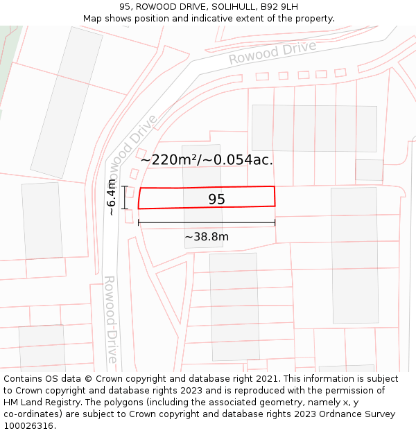 95, ROWOOD DRIVE, SOLIHULL, B92 9LH: Plot and title map