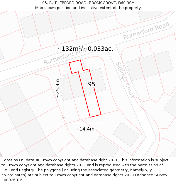 95, RUTHERFORD ROAD, BROMSGROVE, B60 3SA: Plot and title map
