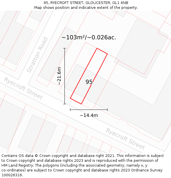 95, RYECROFT STREET, GLOUCESTER, GL1 4NB: Plot and title map