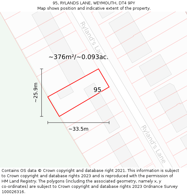 95, RYLANDS LANE, WEYMOUTH, DT4 9PY: Plot and title map