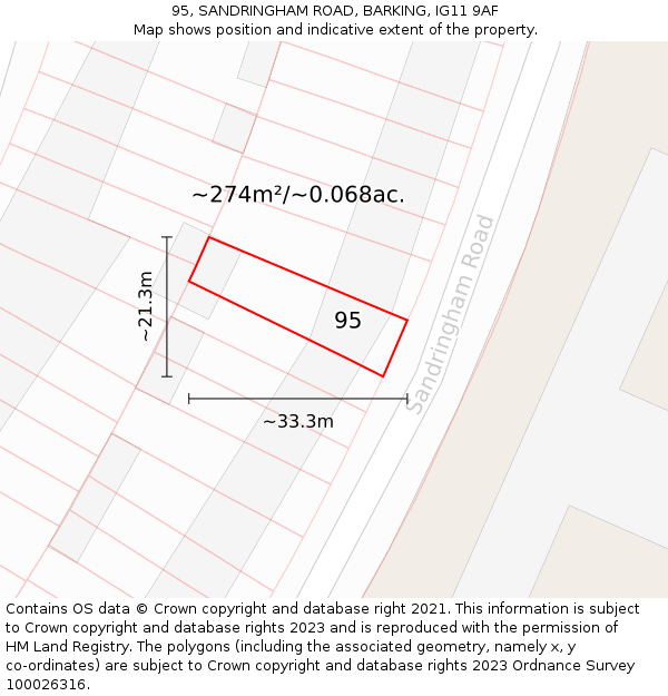 95, SANDRINGHAM ROAD, BARKING, IG11 9AF: Plot and title map