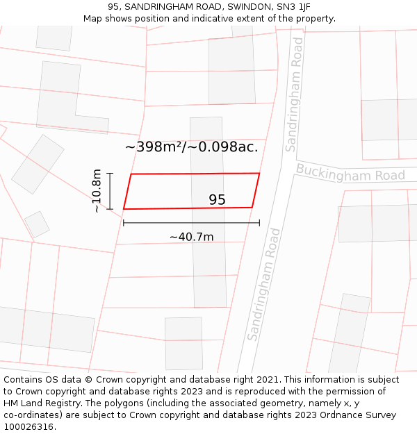 95, SANDRINGHAM ROAD, SWINDON, SN3 1JF: Plot and title map