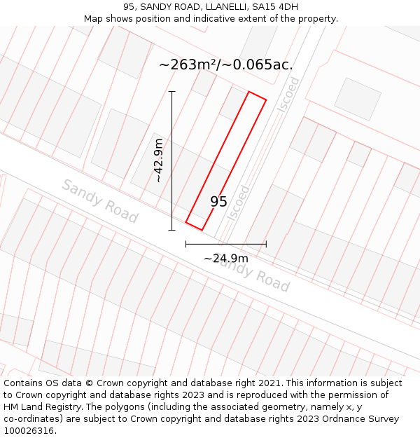 95, SANDY ROAD, LLANELLI, SA15 4DH: Plot and title map