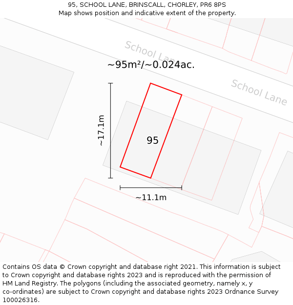 95, SCHOOL LANE, BRINSCALL, CHORLEY, PR6 8PS: Plot and title map