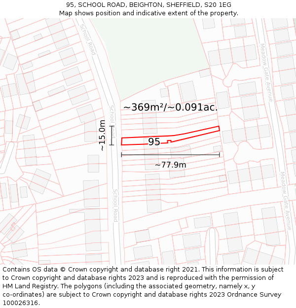 95, SCHOOL ROAD, BEIGHTON, SHEFFIELD, S20 1EG: Plot and title map