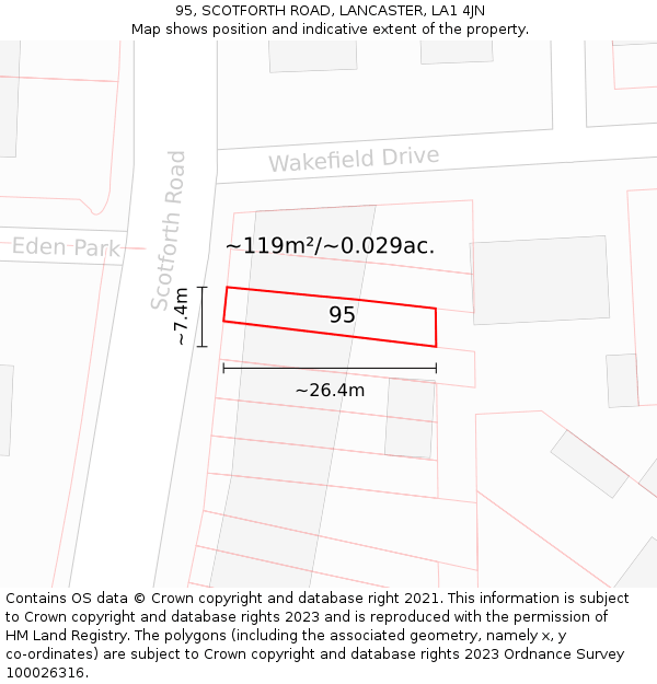 95, SCOTFORTH ROAD, LANCASTER, LA1 4JN: Plot and title map