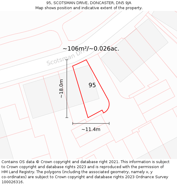 95, SCOTSMAN DRIVE, DONCASTER, DN5 9JA: Plot and title map