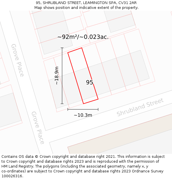 95, SHRUBLAND STREET, LEAMINGTON SPA, CV31 2AR: Plot and title map