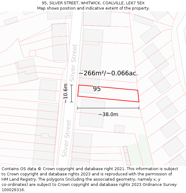 95, SILVER STREET, WHITWICK, COALVILLE, LE67 5EX: Plot and title map