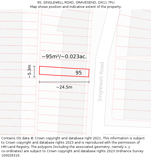 95, SINGLEWELL ROAD, GRAVESEND, DA11 7PU: Plot and title map