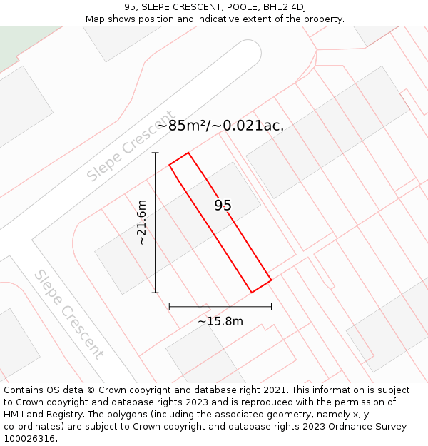 95, SLEPE CRESCENT, POOLE, BH12 4DJ: Plot and title map
