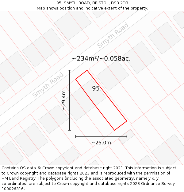 95, SMYTH ROAD, BRISTOL, BS3 2DR: Plot and title map