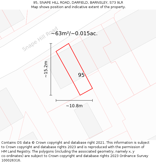 95, SNAPE HILL ROAD, DARFIELD, BARNSLEY, S73 9LR: Plot and title map