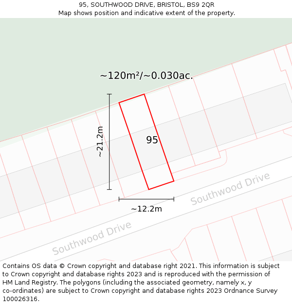 95, SOUTHWOOD DRIVE, BRISTOL, BS9 2QR: Plot and title map