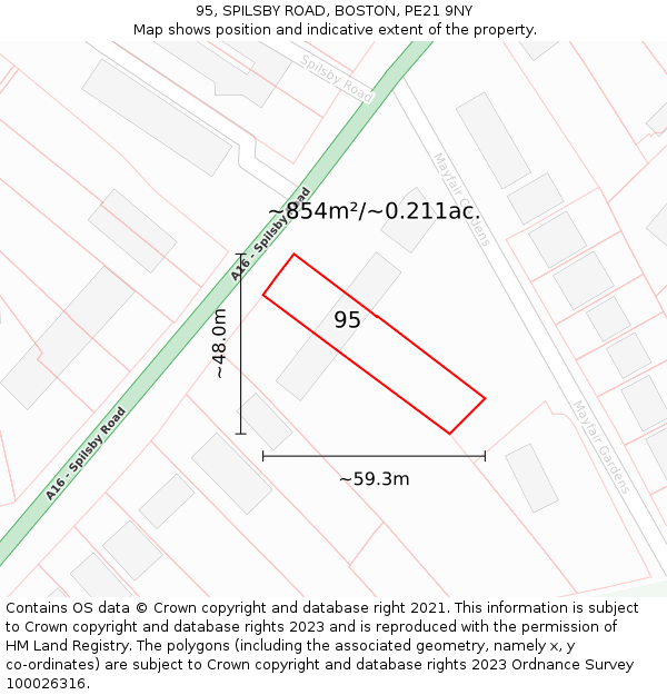 95, SPILSBY ROAD, BOSTON, PE21 9NY: Plot and title map