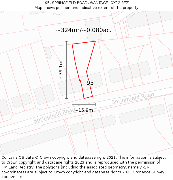 95, SPRINGFIELD ROAD, WANTAGE, OX12 8EZ: Plot and title map