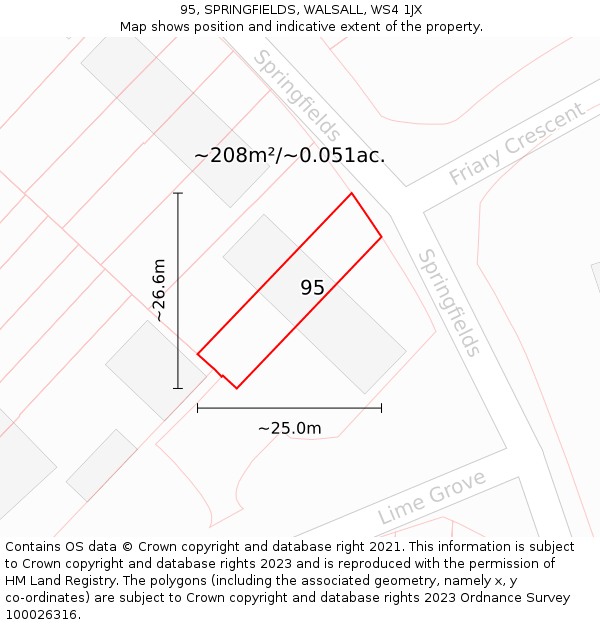 95, SPRINGFIELDS, WALSALL, WS4 1JX: Plot and title map