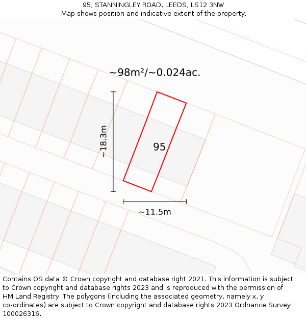 95, STANNINGLEY ROAD, LEEDS, LS12 3NW: Plot and title map
