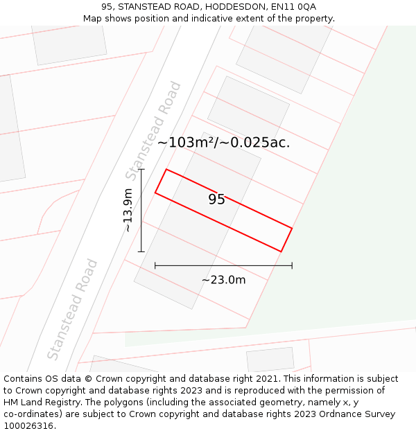 95, STANSTEAD ROAD, HODDESDON, EN11 0QA: Plot and title map