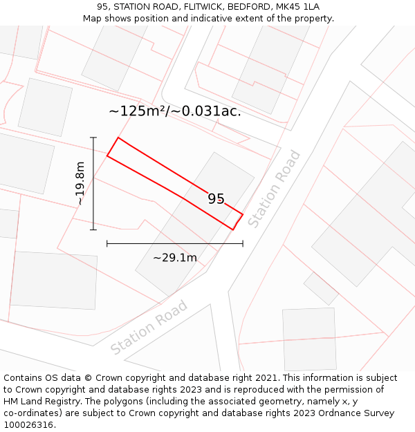 95, STATION ROAD, FLITWICK, BEDFORD, MK45 1LA: Plot and title map