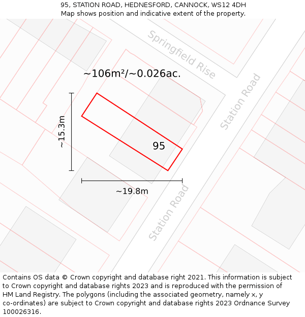 95, STATION ROAD, HEDNESFORD, CANNOCK, WS12 4DH: Plot and title map