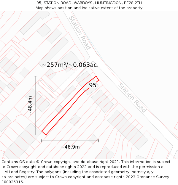 95, STATION ROAD, WARBOYS, HUNTINGDON, PE28 2TH: Plot and title map