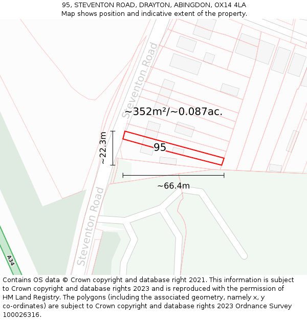 95, STEVENTON ROAD, DRAYTON, ABINGDON, OX14 4LA: Plot and title map