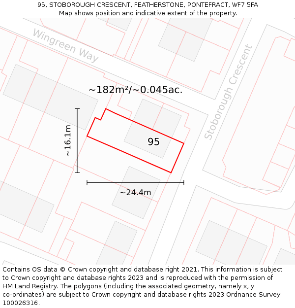 95, STOBOROUGH CRESCENT, FEATHERSTONE, PONTEFRACT, WF7 5FA: Plot and title map