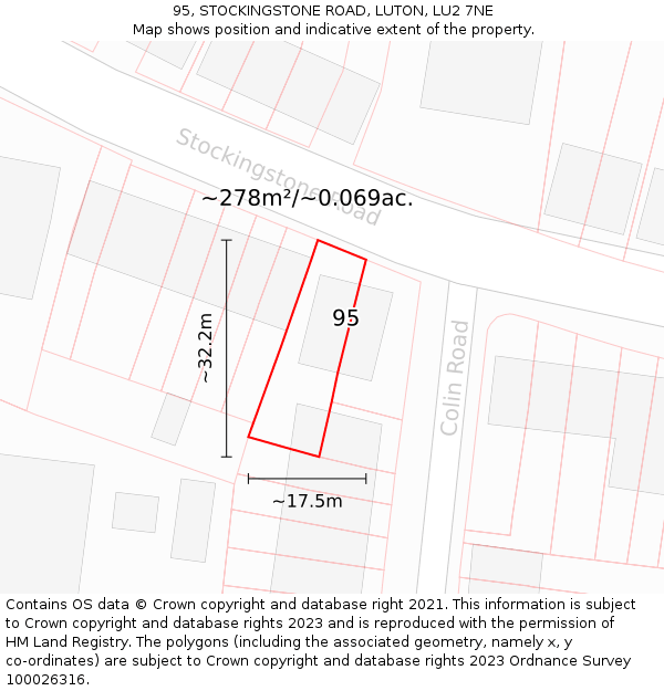 95, STOCKINGSTONE ROAD, LUTON, LU2 7NE: Plot and title map