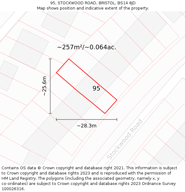 95, STOCKWOOD ROAD, BRISTOL, BS14 8JD: Plot and title map