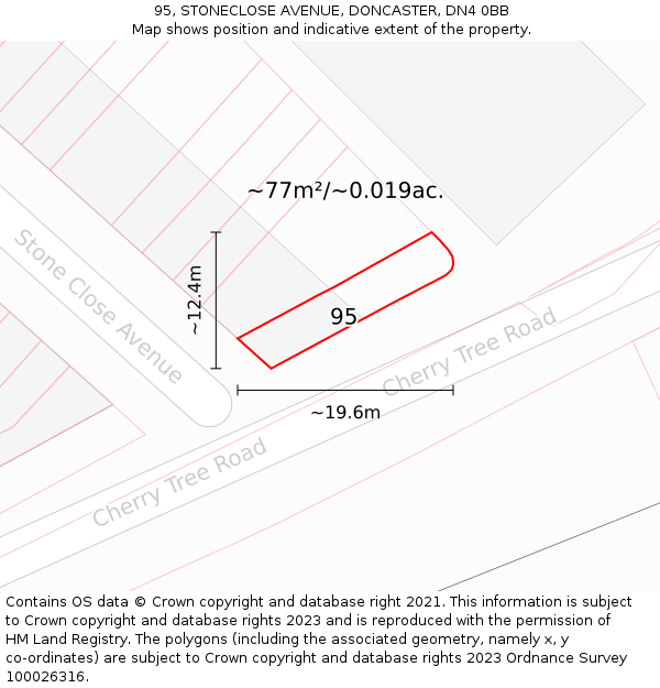 95, STONECLOSE AVENUE, DONCASTER, DN4 0BB: Plot and title map