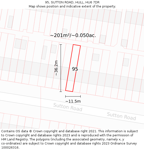 95, SUTTON ROAD, HULL, HU6 7DR: Plot and title map