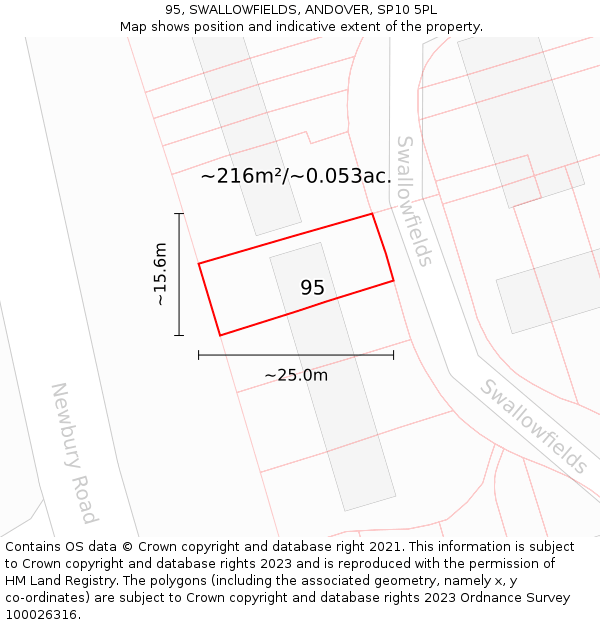 95, SWALLOWFIELDS, ANDOVER, SP10 5PL: Plot and title map
