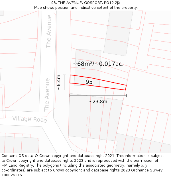95, THE AVENUE, GOSPORT, PO12 2JX: Plot and title map