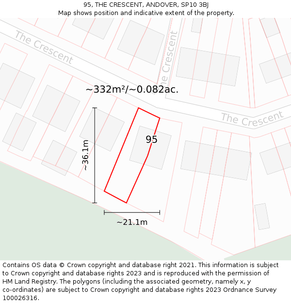95, THE CRESCENT, ANDOVER, SP10 3BJ: Plot and title map