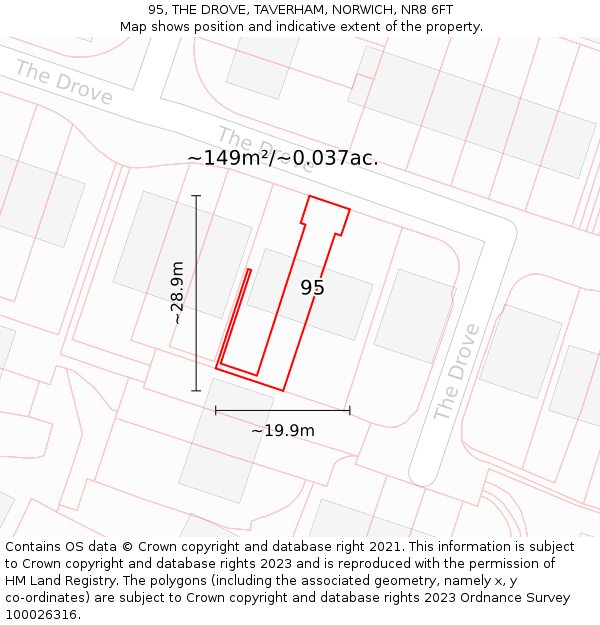 95, THE DROVE, TAVERHAM, NORWICH, NR8 6FT: Plot and title map