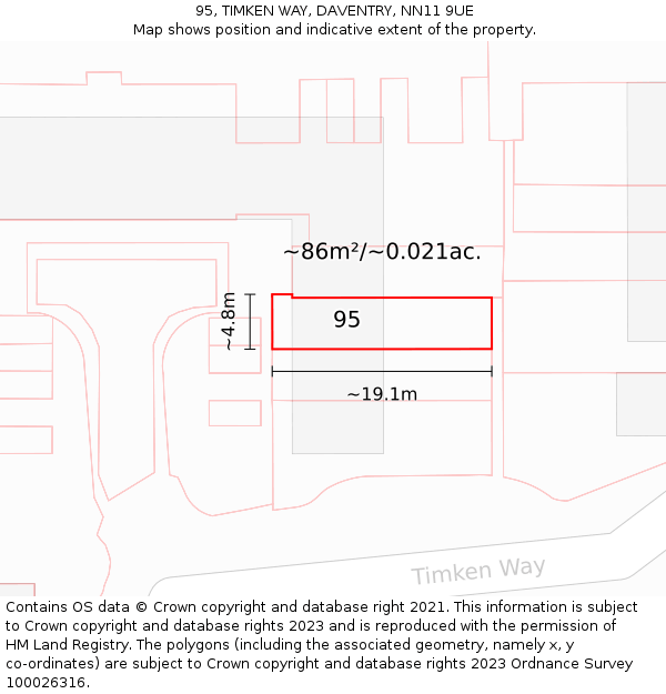 95, TIMKEN WAY, DAVENTRY, NN11 9UE: Plot and title map