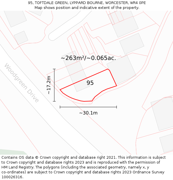 95, TOFTDALE GREEN, LYPPARD BOURNE, WORCESTER, WR4 0PE: Plot and title map
