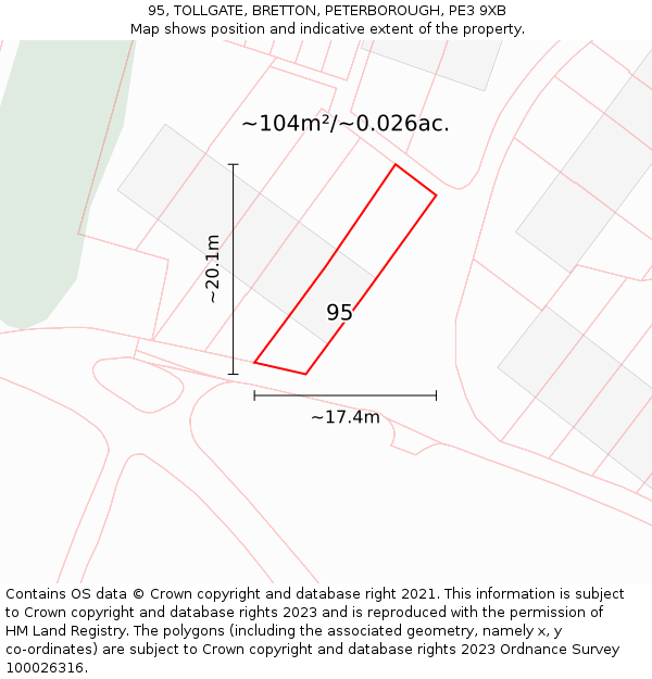 95, TOLLGATE, BRETTON, PETERBOROUGH, PE3 9XB: Plot and title map