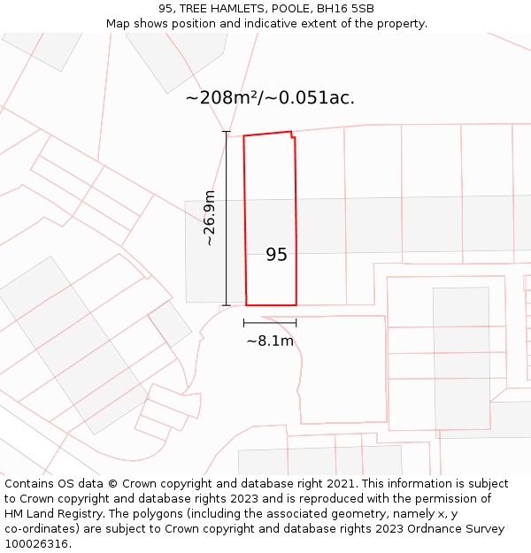 95, TREE HAMLETS, POOLE, BH16 5SB: Plot and title map