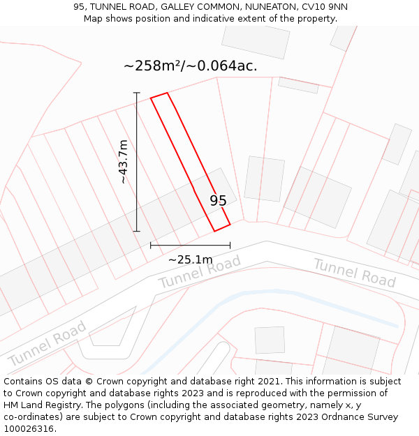 95, TUNNEL ROAD, GALLEY COMMON, NUNEATON, CV10 9NN: Plot and title map