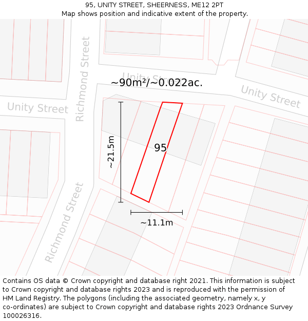 95, UNITY STREET, SHEERNESS, ME12 2PT: Plot and title map