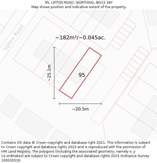 95, UPTON ROAD, WORTHING, BN13 1BY: Plot and title map