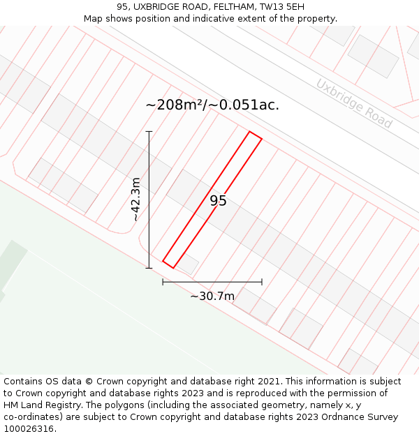 95, UXBRIDGE ROAD, FELTHAM, TW13 5EH: Plot and title map