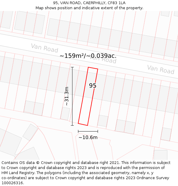 95, VAN ROAD, CAERPHILLY, CF83 1LA: Plot and title map
