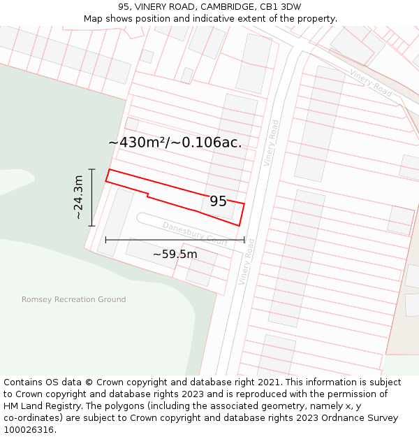 95, VINERY ROAD, CAMBRIDGE, CB1 3DW: Plot and title map