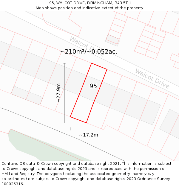 95, WALCOT DRIVE, BIRMINGHAM, B43 5TH: Plot and title map