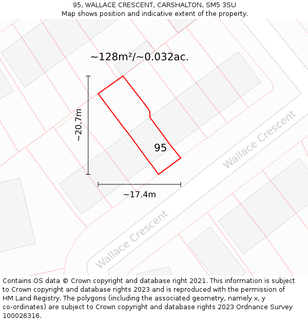 95, WALLACE CRESCENT, CARSHALTON, SM5 3SU: Plot and title map